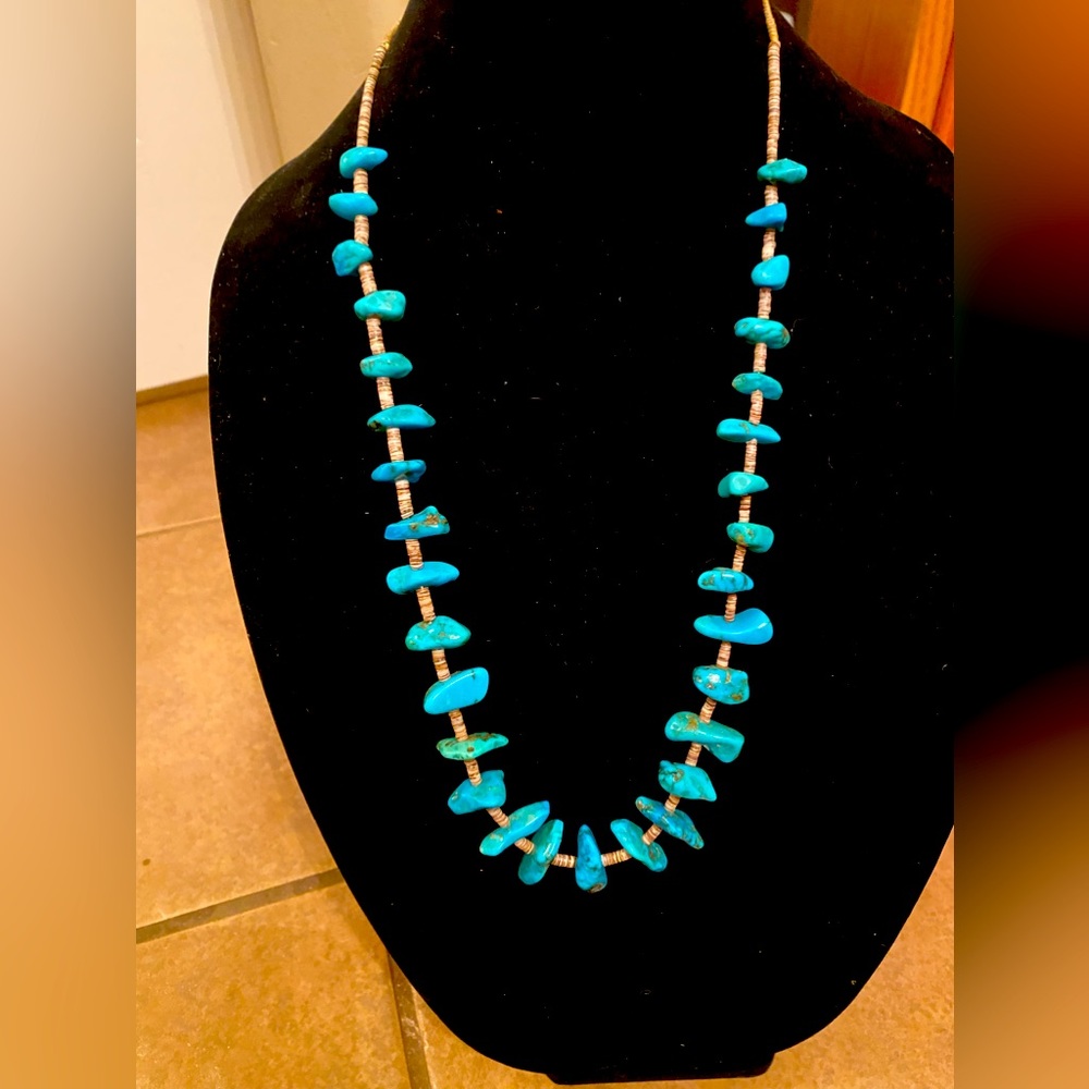 Turquoise nugget necklace with shells in between. Show stopper!